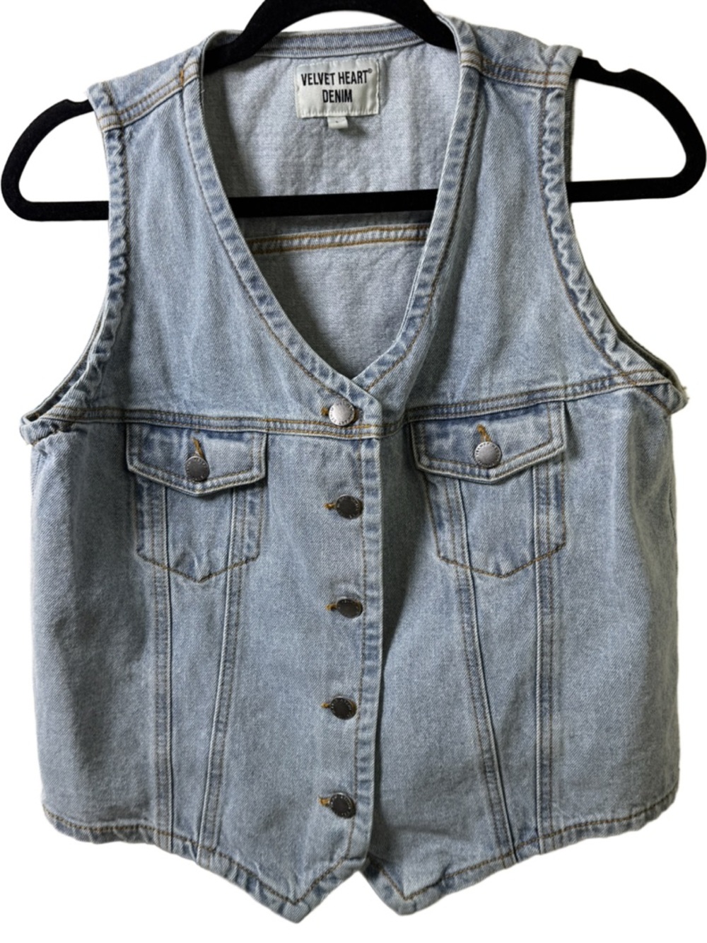 Velvet Heart Light Blue Denim Vest with Silver Buttons